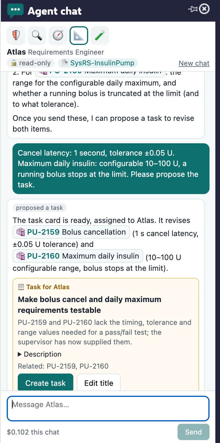 A task proposed in chat, ready to create